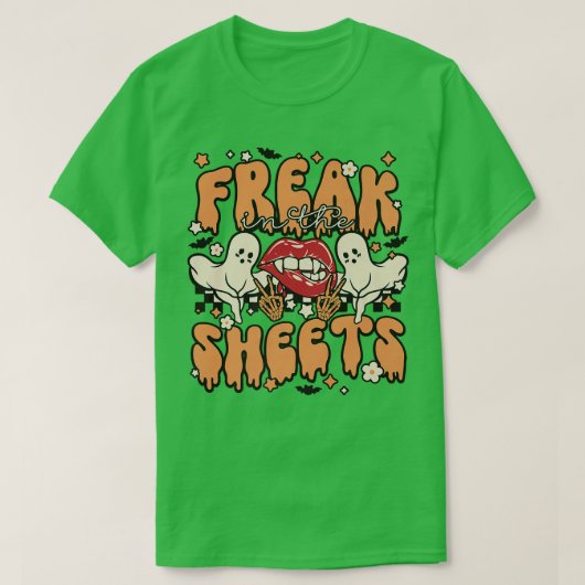 シーツの可愛いフリーキーヴィンテージハロウィン不気味 Tシャツ (デザイン正面)