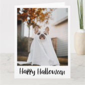 シーツの幽霊コスチュームの面白い犬のハロウィンカード カード (正面)