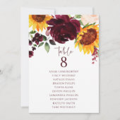 シーティンググラフテーブル番号ひまわりバラバーガンディ 招待状 (正面)