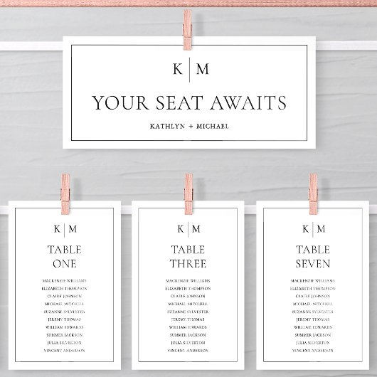 シーティンググラフヘッダーのミニマリストのモノグラムカード 招待状