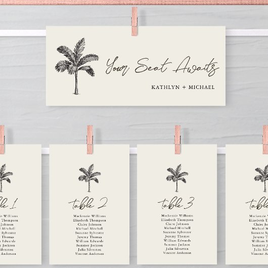 シーティンググラフヘッダーのミニマルなパームツリーカード 招待状