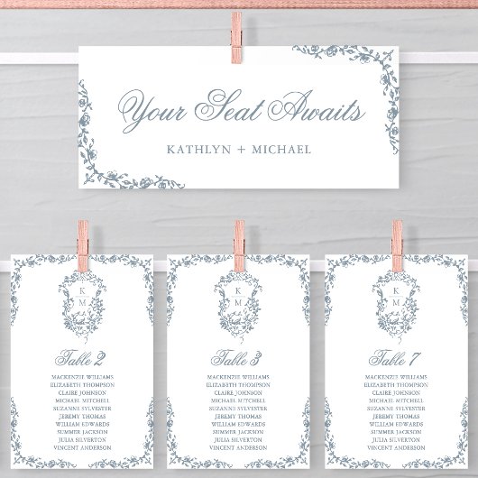 シーティンググラフヘッダーほこりっぽい青いヴィンテージクレストカード 招待状