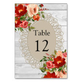 シーティングチャートテーブルカードホワイトウッドレース花 テーブルナンバー (裏面)