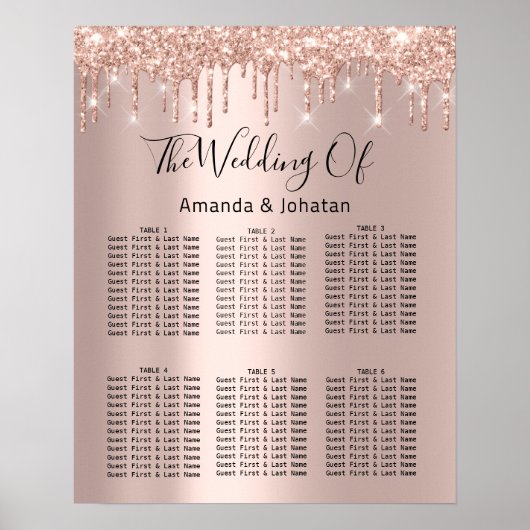 シーティングチャートブラック結婚のブライダルドリップバラ金ゴールド ポスター (正面)