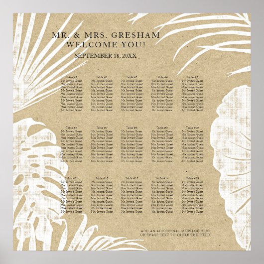 シーティングチャートモダンシンプルクラフトトロピカルリーフ ポスター (正面)