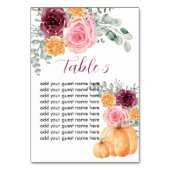 シーティングチャート秋パンプキンブルゴーニュ赤面ピンク テーブルナンバー (正面)