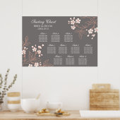 シーティングチャート10テーブルグレーコーラルフローラ ポスター (キッチン)