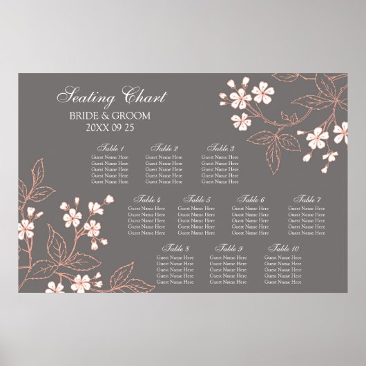 シーティングチャート10テーブルグレーコーラルフローラ ポスター (正面)