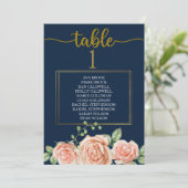 シーティングプランテーブルカードネイビーブルー金ゴールド赤面 招待状 (スタンド正面)