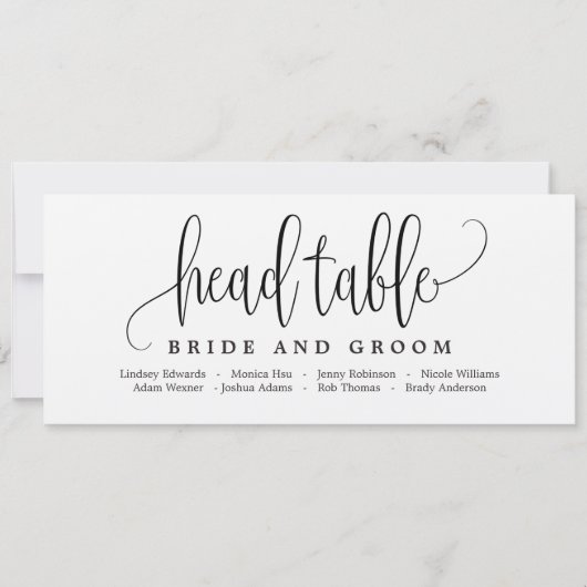 シーティングプランヘッドテーブルカード – 素敵な書道 招待状 (正面)