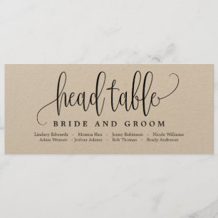 シーティングプランヘッドテーブルカード – 素敵な書道 招待状