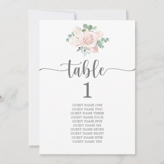 シーティングプラン結婚のテーブルカード赤面ピンクフローラ 招待状 (正面)