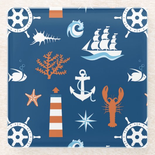 シーテーマパターン1 ガラスコースター (正面)