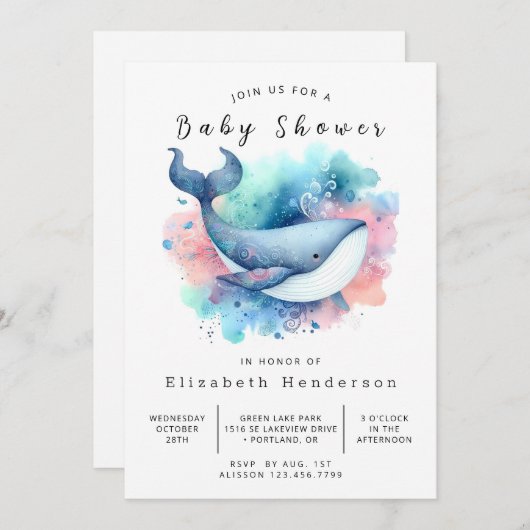 シーデジタルホエールベビーシャワー 招待状 (正面/裏面)