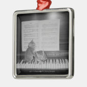 シートによってピアノキーボードに坐っている2匹の子ネコ メタルオーナメント (左)