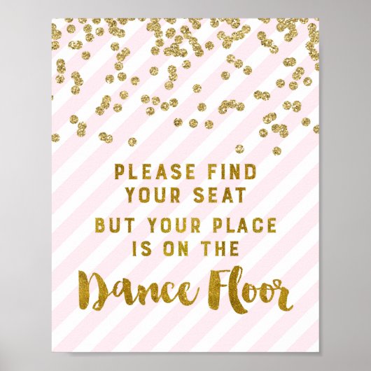 シートのサイン結婚ピンクの金ゴールドを検索ストライプする ポスター (正面)