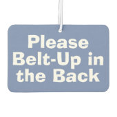 シートベルトメッセージ。背中をベルトで締める カーエアーフレッシュナー (裏面)