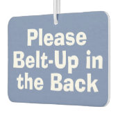 シートベルトメッセージ。背中をベルトで締める カーエアーフレッシュナー (左)