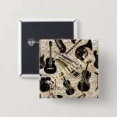 シートミュージックと楽器ブラック/金ゴールドID481 缶バッジ (正面&裏面)