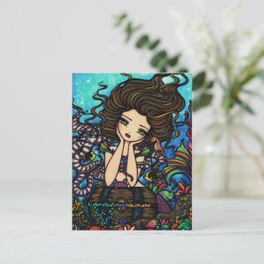 シートレジャーチェストマーメイドフェアリーファンタジーアートガール ポストカード (スタンド正面)