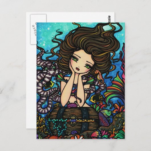 シートレジャーチェストマーメイドフェアリーファンタジーアートガール ポストカード (正面/裏面)