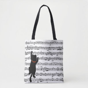 シート音楽のトートバッグに黒猫 トートバッグ
