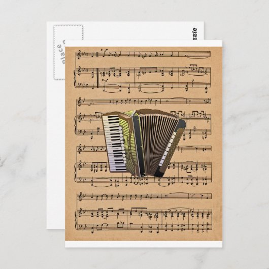 シート音楽の背景付きアコーディオン ポストカード (正面/裏面)