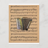 シート音楽の背景付きアコーディオン ポストカード (正面)