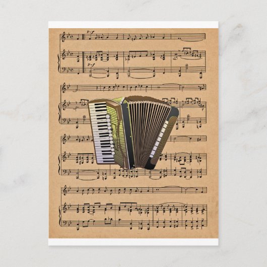 シート音楽の背景付きアコーディオン ポストカード (正面)