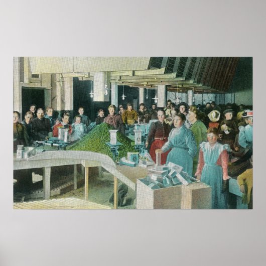 シードされたレーズンを工場で梱包する労働者 ポスター (正面)