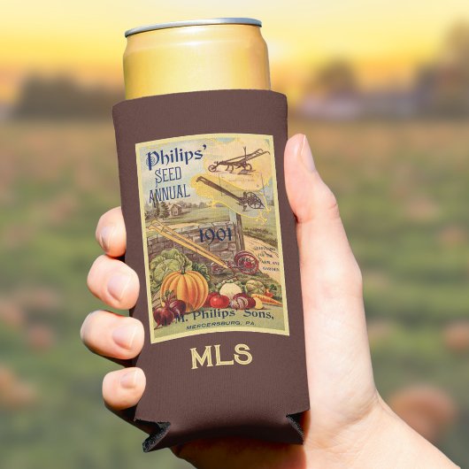 シードパケットカタログファームヴィンテージベジモノグラム スリム缶クーラー