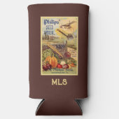 シードパケットカタログファームヴィンテージベジモノグラム スリム缶クーラー (正面)