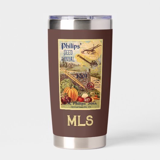 シードパケットカタログ植物農園ヴィンテージイニシャル 保温保冷タンブラー (正面)