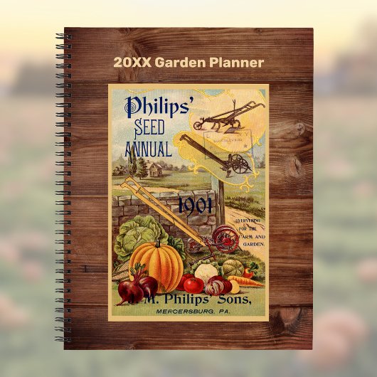シードパケットファームカタログヴィンテージアートフェイクw Wood ノートブック