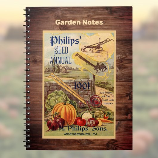 シードパケットファームカタログヴィンテージアートフェイクw Wood ノートブック