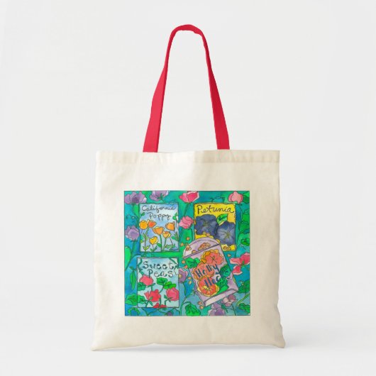 シードパケット甘い豆の水色の花 トートバッグ (正面)