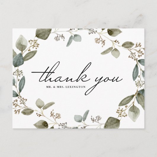 シード素朴ユーカリリース結婚ズ・サンキュー ポストカード (正面)