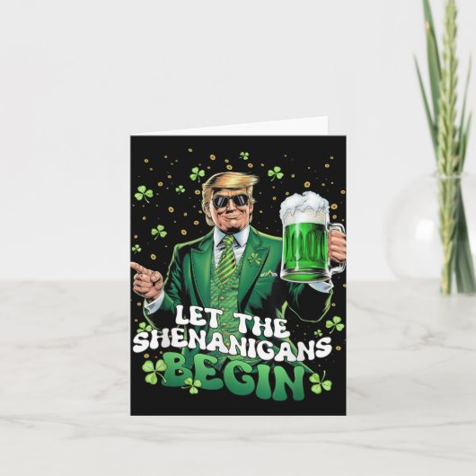シーナニガンがトランプおもしろいSt patricksを始める カード (正面)