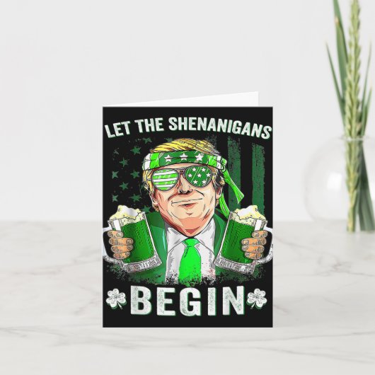 シーナニガンがトランプおもしろいSt patricksを始める カード (正面)