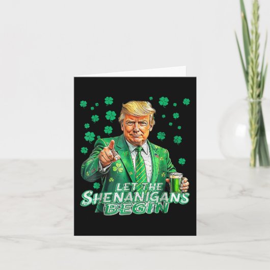 シーナニガンがトランプおもしろいSt patricksを始める カード (正面)