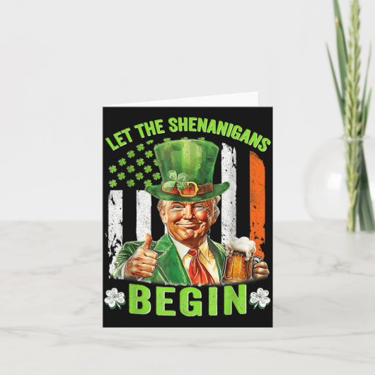 シーナニガンがトランプおもしろいSt patricksを始める カード (正面)