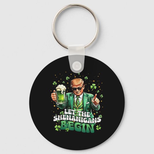 シーナニガンがトランプおもしろいSt patricksを始める キーホルダー (正面)