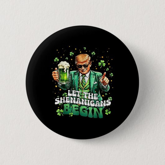 シーナニガンがトランプおもしろいSt patricksを始める 缶バッジ (正面)