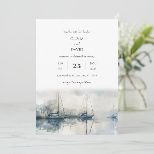 シーニックコースタルミスティハーバーモーニングビーチ結婚式 招待状 (スタンド正面)