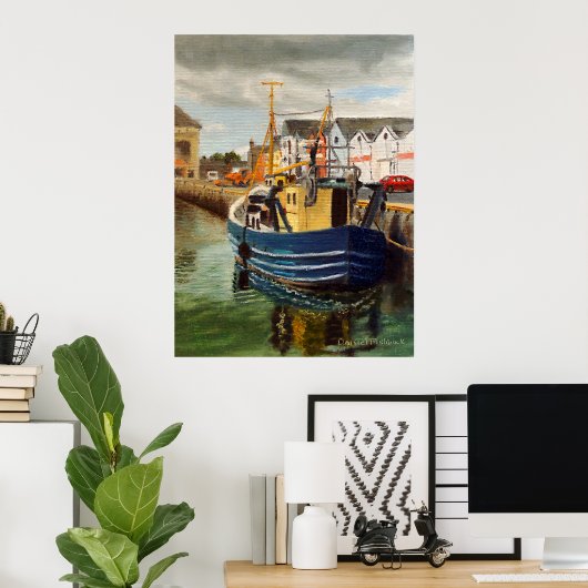 シーニックゴールウェイシティアイルランド魚釣りボート ポスター (ホームオフィス)