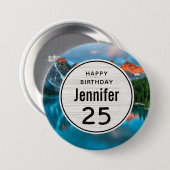 シーニックマウンテン&レイクフォト誕生日 缶バッジ (正面&裏面)