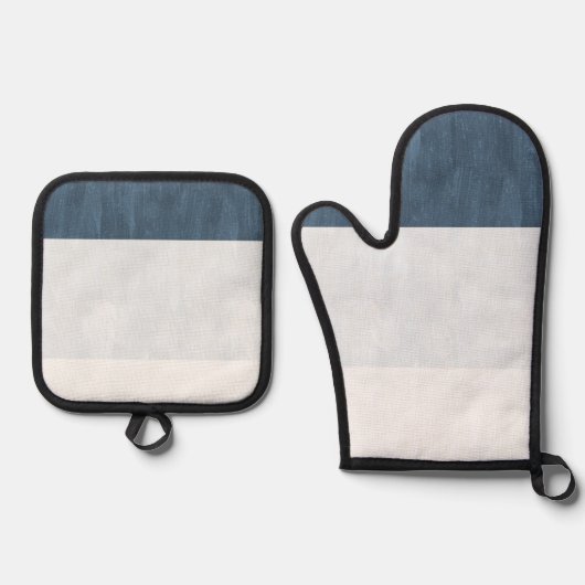 シーネイビーブルーホワイトストライプズ 鍋つかみ&鍋敷きセット (正面)