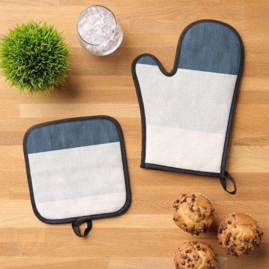 シーネイビーブルーホワイトストライプズ 鍋つかみ&鍋敷きセット (トップダウン)