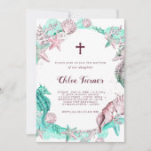 シーバプテスマの下のシアン&ラベンダー 招待状 (正面)