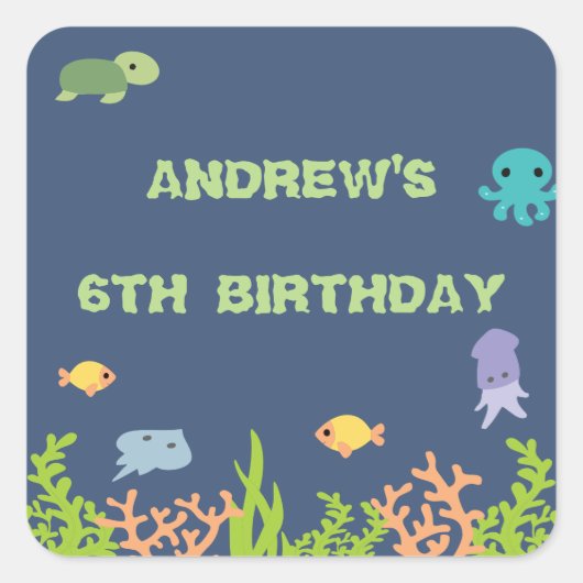 シーバースデーパーティーステッカーの下 スクエアシール (正面)